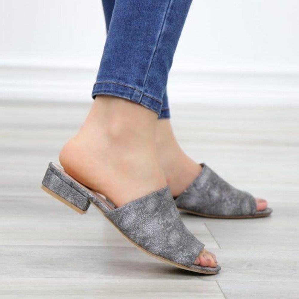 Slip On Loafer Metallic Black Spring Sandal - Picture 6 of 11